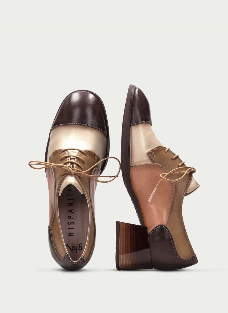 Hispanitas Charlize Női Derby Cipő Barna Fehér | UHU8065IP