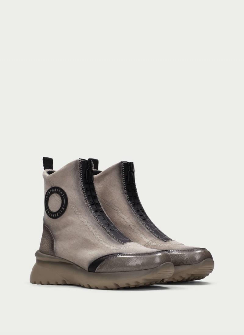 Hispanitas Polinesia Női Bokacsizma Sport Szürke Barna Fehér | QKE2536IO